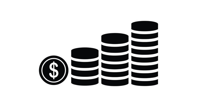 Stack of coins with dollar symbol on white background