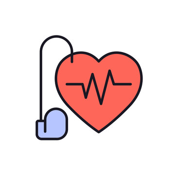 pacemaker icon with heart, outlined design