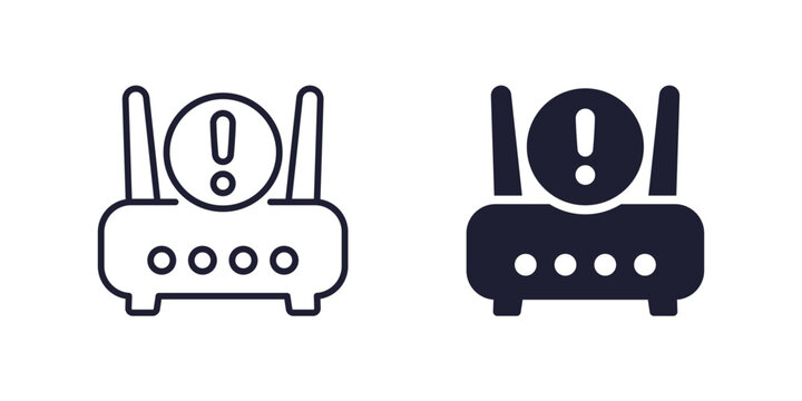 router or modem error icon, line and solid design