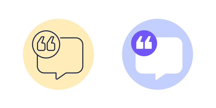 quote or quotation icon, line and flat design
