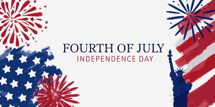 Fireworks Display With American Flag And Statue Of Liberty Illustration