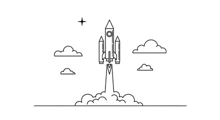 Rocket Ship Launching Into Space. © Hua