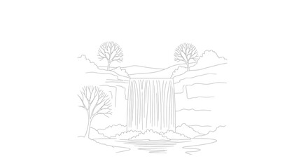 Waterfall pouring down rocky cliffside. © Hua