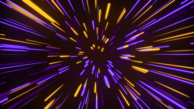 Neon hyperspace tunnel burst background animation, Neon light burst tunnel streaks radiating from center animation
