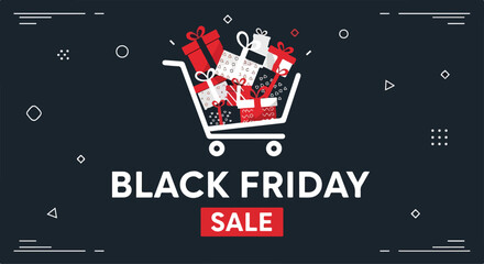 A shopping cart filled with gifts on a dark background © Barkun
