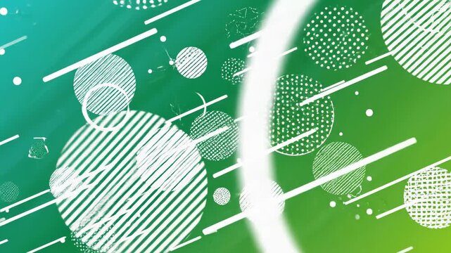 Dynamic Abstract Geometric Motion Background with White Circles and Lines on Green Gradient for Modern Presentations and Digital Content.