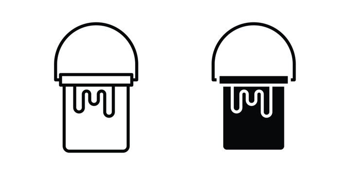 Paint bucket icon. line and filled black pictograms.