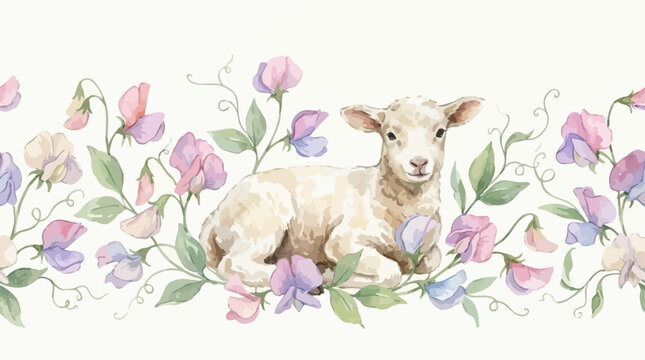 Delicate watercolor sweet pea floral border featuring elegant pink and purple blossoms with green vines in a hand drawn botanical illustration style for wedding stationery design.