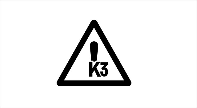Warning Sign K3 Symbol with Exclamation Mark.
