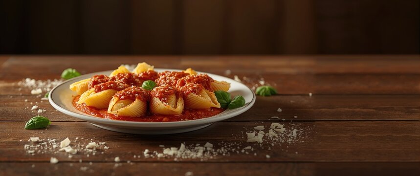 Italian baked jumbo shells stuffed with creamy cheese and layered with thick bolognese sauce and parmesan