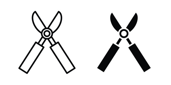 Pruning shears icon. line and filled black pictograms.
