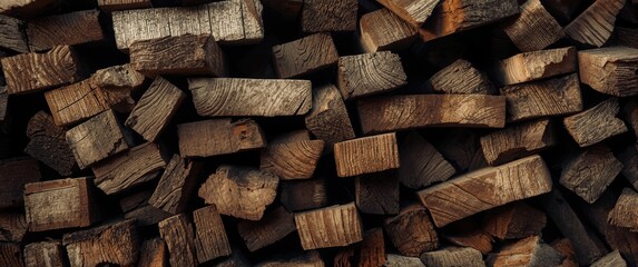 Fototapeta premium old wood block pile texture background with copy space