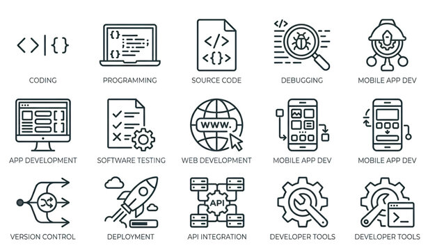 Software Development and Programming Line Icon Set