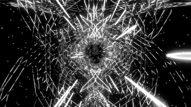 Cyber Warp Tunnel Monochrome Energy Core Futuristic Neon Background