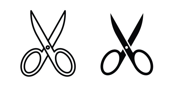 Scissors icon. line and filled black pictograms.