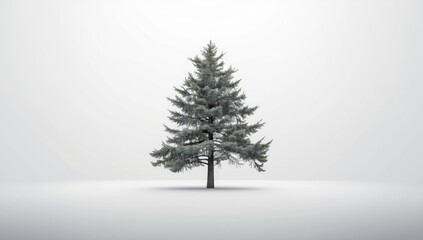 Fototapeta premium Isolated pine tree centered on a smooth white background with soft shadow