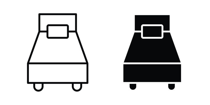 Single bed icon. line and filled black pictograms.