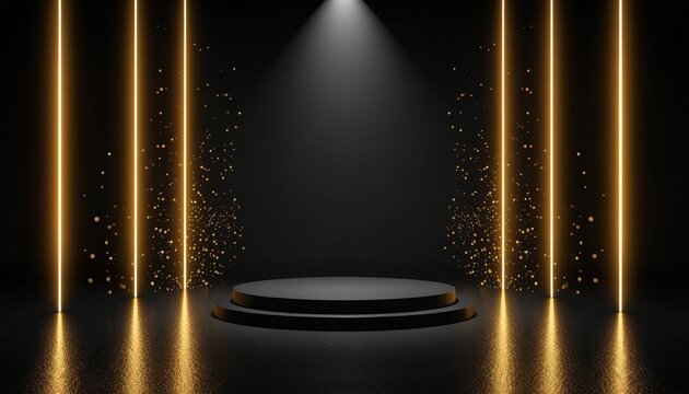 Luxurious gold stage display with spotlight and bokeh