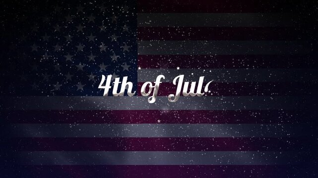 Fireworks independence day silver text overlay with starfield, american flag. Great for fourth of july celebrations graphics and backgrounds.