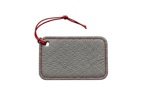 Grey felt gift tag with red stitching and red string for labels and crafts projects on a plain surface isolated on transparent background