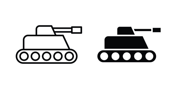 Tank icon. line and filled black pictograms.