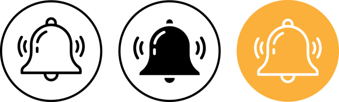Set of three bell notification icons in different styles