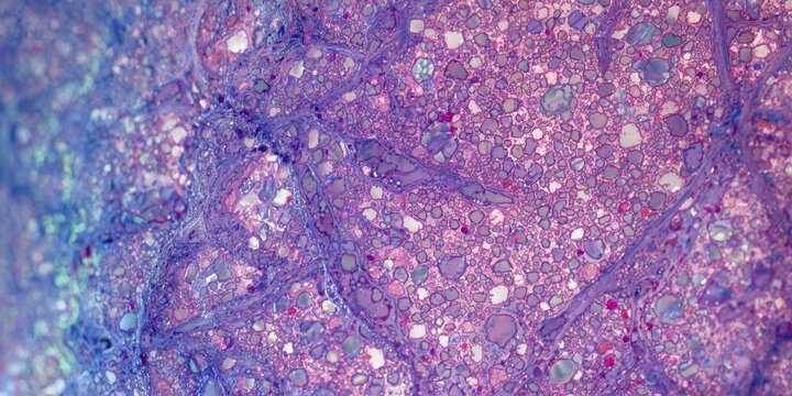 Light microscopy image of kidney tissue stained in hematoxylin eosin colors