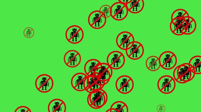 Animated No Bot Prohibition Sign on Green Screen - Anti Spam, Captcha and AI Restriction Symbol