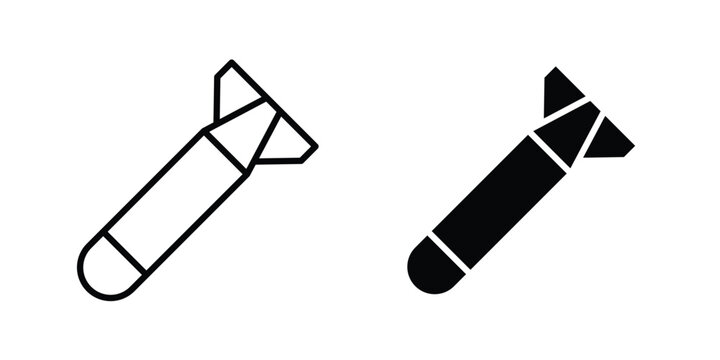 Torpedo icon. line and filled black pictograms.