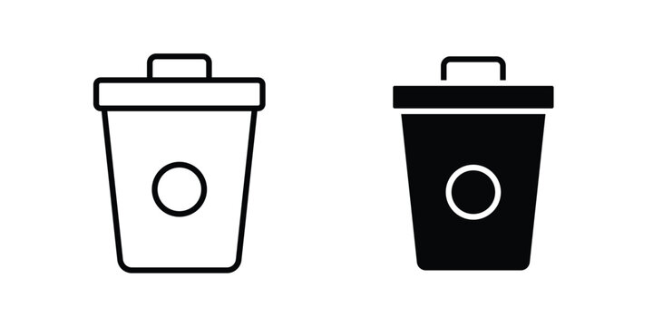 Trash compactor icon. line and filled black pictograms.