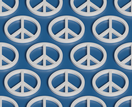 Seamless geometric pattern of peace symbols. 3D illustration.