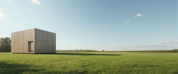 Obraz premium Visual concept of a cube shaped family house with isolated wood facade