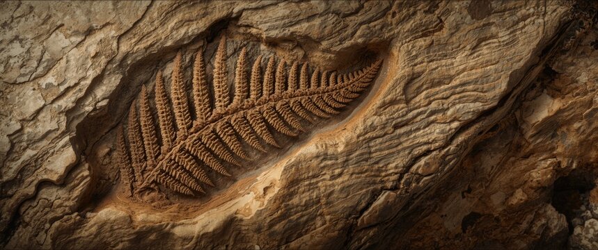 prehistoric fern frond fossil captured in sedimentary rock layer