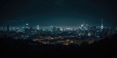 Fototapeta premium Nighttime view of urban buildings and lights
