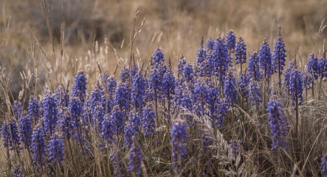 Vibrant blue toadflax bloom mass in dry meadow habitat
