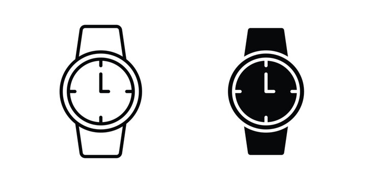 Watch icon. line and filled black pictograms.