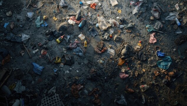 Textured backdrop featuring plastic waste pollution with rough surface and gentle shadow lighting