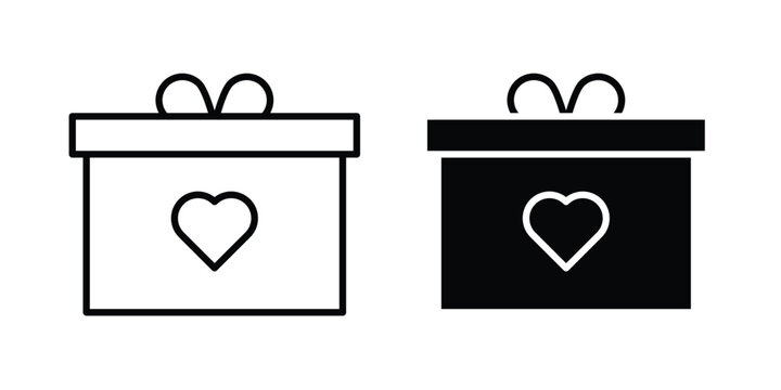 Wedding Gift icon. line and filled black pictograms.
