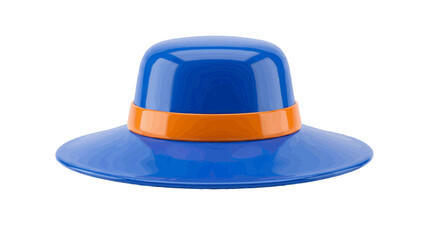Fototapeta premium Vector illustration of blue glossy sun hat with orange band on a transparent background