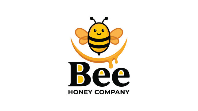 A cute smiling cartoon bee vector illustration design for a professional organic honey company logo