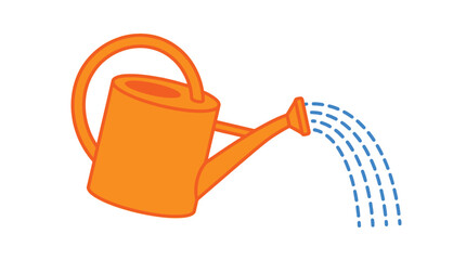 Obraz premium Bright orange vector illustration of a garden watering can pouring blue water for plant growth
