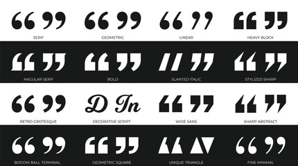 Obraz premium A comprehensive collection of diverse black and white vector quote marks for modern graphic design projects