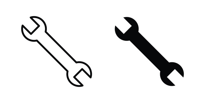 Wrench icon. line and filled black pictograms.