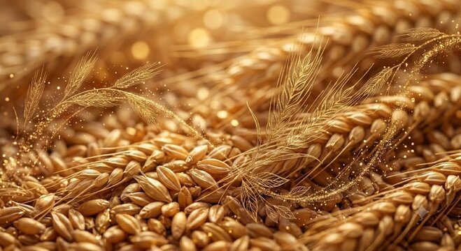 Luxury abstract background of golden wheat textures with sparkling gold dust