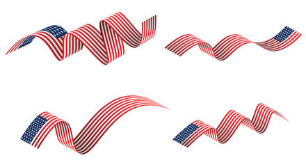 Obraz premium set of USA flag ribbon vector illustration on white isolated