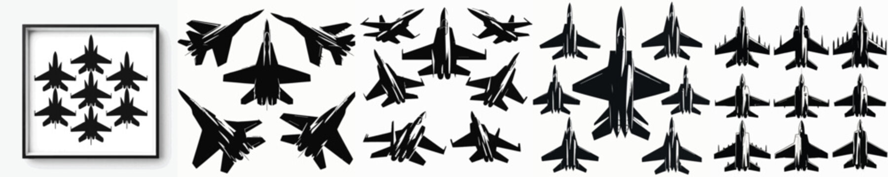 Vector set image silhouette of fighter plane