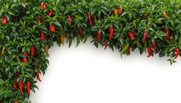 Pepper tree with an ample harvest showing red and green peppers hanging elegantly