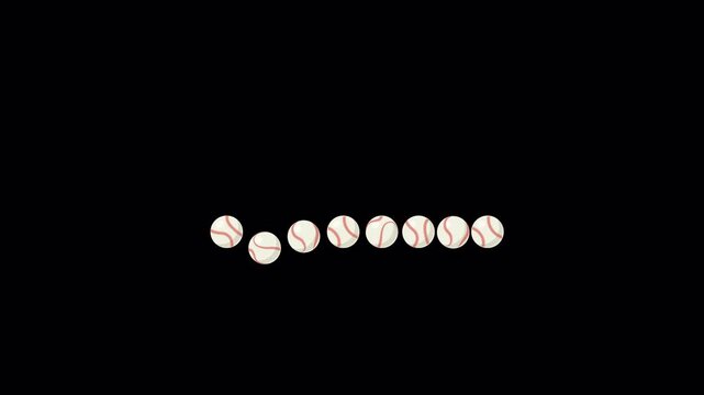 Baseball Balls Bounce and Transform into Baseball Text Alpha Channel