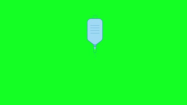 Animated IV Bag Icon. NSS fluid flowing into the IV line. Infusion Therapy Concept.