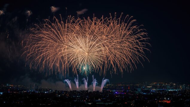 Magnificent fireworks painting the night sky with colors in New Year celebration